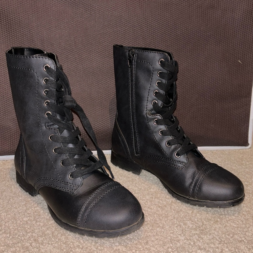 Black laced zipper boots. Size 7.5